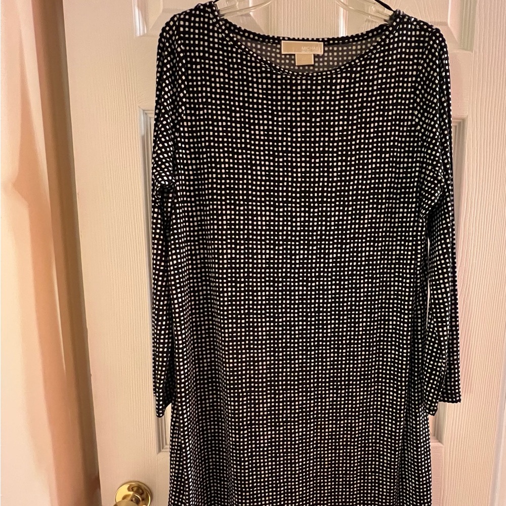 Michael Kors Black and White Long Sleeve Dress